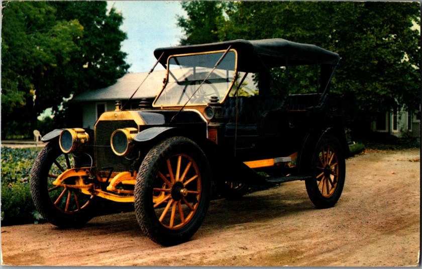 Vintage dealer trade postcard front, 1910 Warren-Detroit 30 automobile, Drew Ford service reminder La Mesa California