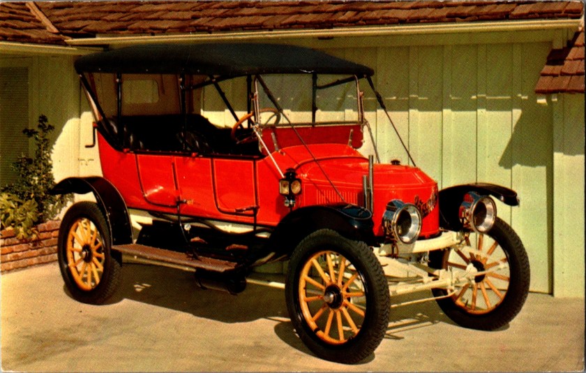 Vintage dealer trade postcard front, 1913 Stanley Steamer Touring Car, Drew Ford La Mesa California service reminder
