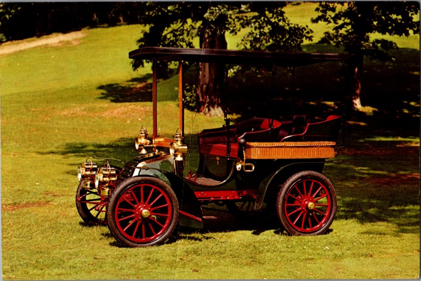 Vintage advertising postcard front, 1903 Autocar Mark VIII Rear Entrance Tonneau, Harrah's Automobile Collection, Reno, Nevada