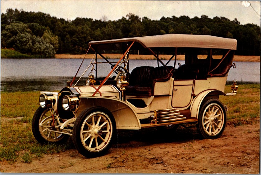 Vintage advertising postcard front, 1908 Packard 30 7-passenger touring car, from the collection of Burton H. Upjohn, Kalamazoo Michigan