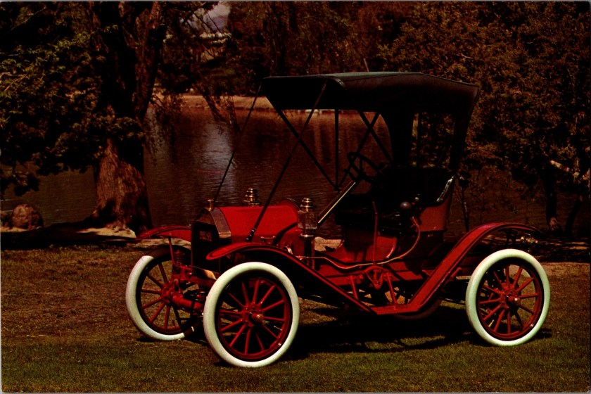 Vintage advertising postcard front, 1910 Brush Runabout automobile, Harrah's Automobile Collection, Reno, Nevada
