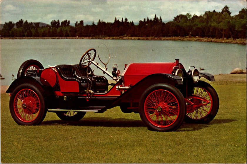 Vintage advertising postcard front, 1913 Stutz Bearcat Series B 4-cylinder 60 H.P. automobile, Harrah's Automobile Collection, Reno, Nevada