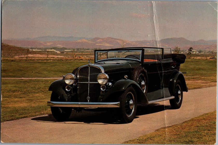 Vintage trade postcard front, 1933 Franklin Custom Pirate Phaeton second view, Harrah's Automobile Collection Reno Nevada